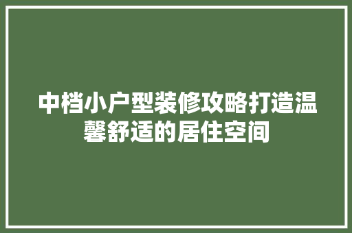 中档小户型装修攻略打造温馨舒适的居住空间  第1张