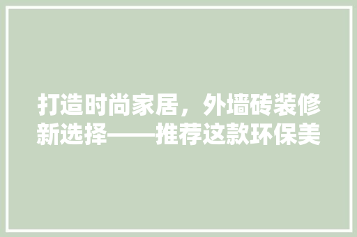 打造时尚家居，外墙砖装修新选择——推荐这款环保美观的外墙砖