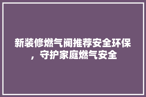 新装修燃气阀推荐安全环保，守护家庭燃气安全
