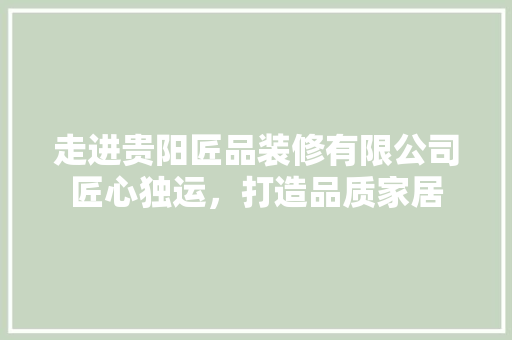 走进贵阳匠品装修有限公司匠心独运，打造品质家居