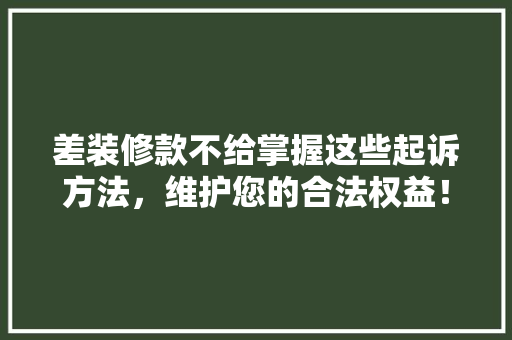 差装修款不给掌握这些起诉方法，维护您的合法权益！