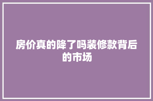 房价真的降了吗装修款背后的市场