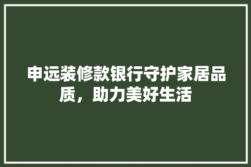 申远装修款银行守护家居品质，助力美好生活