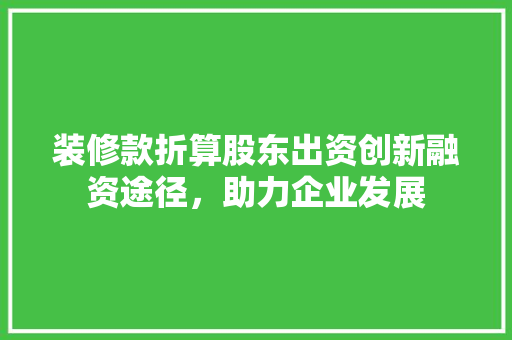 装修款折算股东出资创新融资途径，助力企业发展