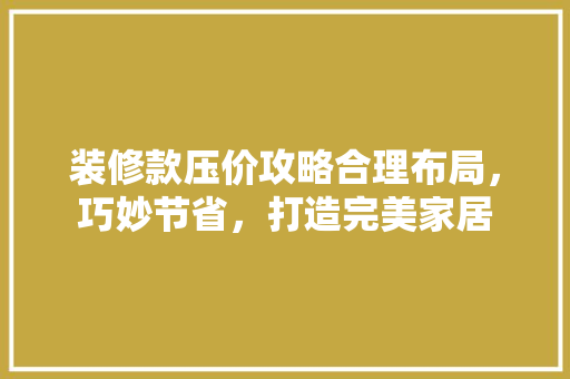装修款压价攻略合理布局，巧妙节省，打造完美家居