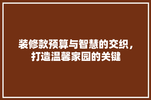 装修款预算与智慧的交织，打造温馨家园的关键
