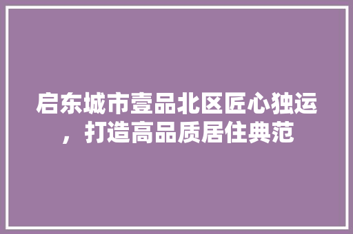 启东城市壹品北区匠心独运，打造高品质居住典范  第1张