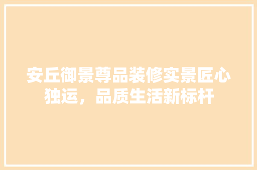 安丘御景尊品装修实景匠心独运，品质生活新标杆