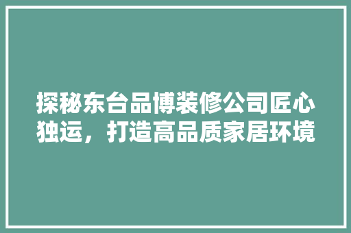 探秘东台品博装修公司匠心独运，打造高品质家居环境