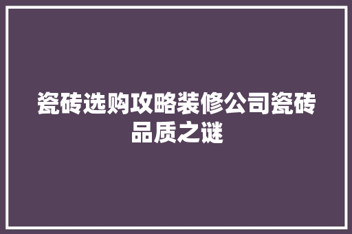 瓷砖选购攻略装修公司瓷砖品质之谜