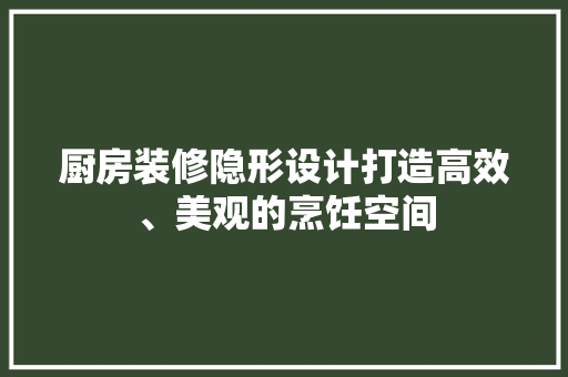 厨房装修隐形设计打造高效、美观的烹饪空间  第1张