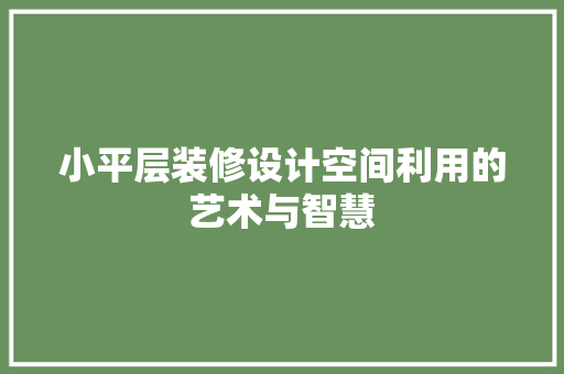 小平层装修设计空间利用的艺术与智慧