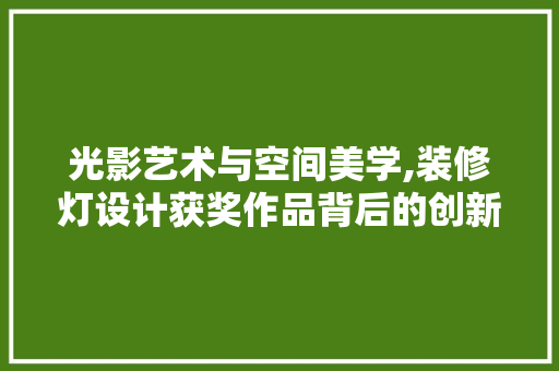 光影艺术与空间美学,装修灯设计获奖作品背后的创新与灵感