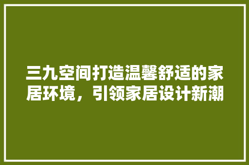 三九空间打造温馨舒适的家居环境，引领家居设计新潮流