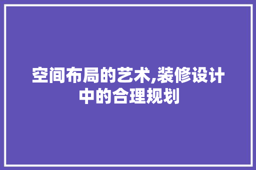 空间布局的艺术,装修设计中的合理规划